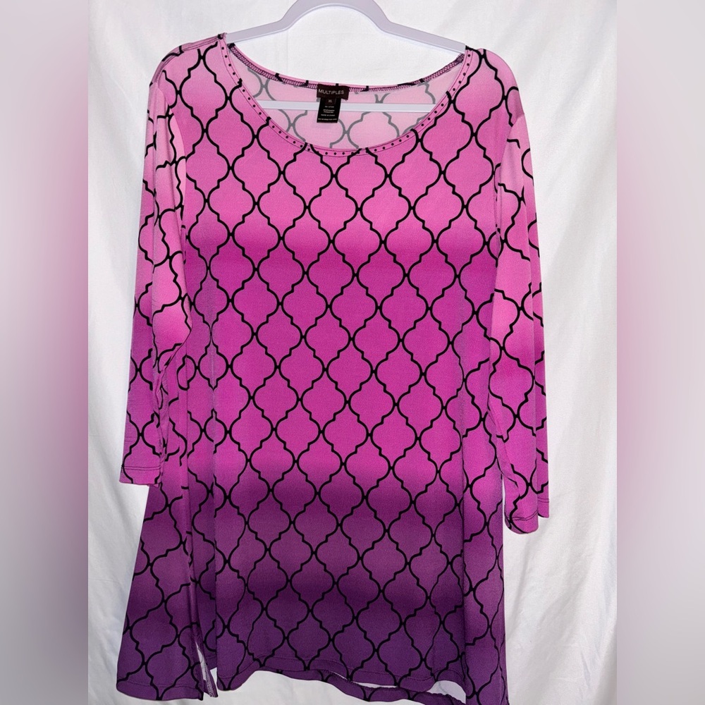 Multiples Purple Ombre Blouse Women’s XL 3/4 Sleeve Tunic Top